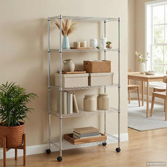vidaXL Ραφιέρα 5 Επιπέδων με Τροχούς Χρωμέ 75x35x155 εκ. 250 κ.