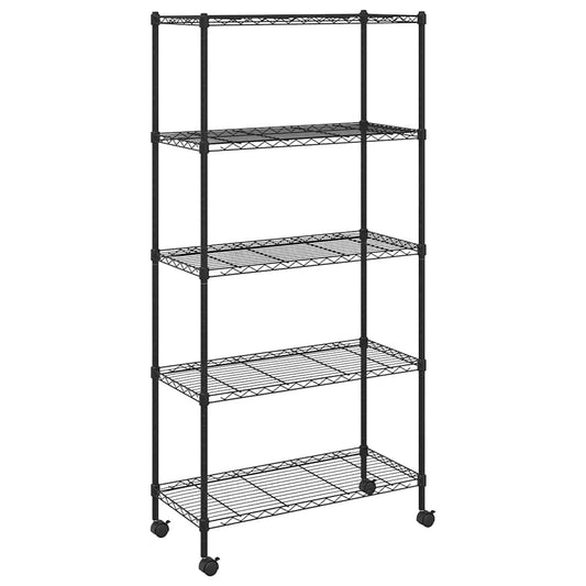 vidaXL Ραφιέρα 5 Επιπέδων με Τροχούς Μαύρη 75x35x155 εκ. 250 κ.