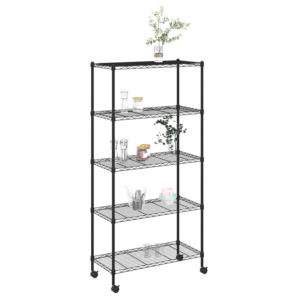 vidaXL Ραφιέρα 5 Επιπέδων με Τροχούς Μαύρη 75x35x155 εκ. 250 κ.