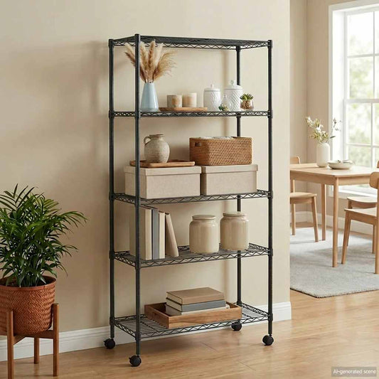 vidaXL Ραφιέρα 5 Επιπέδων με Τροχούς Μαύρη 75x35x155 εκ. 250 κ.