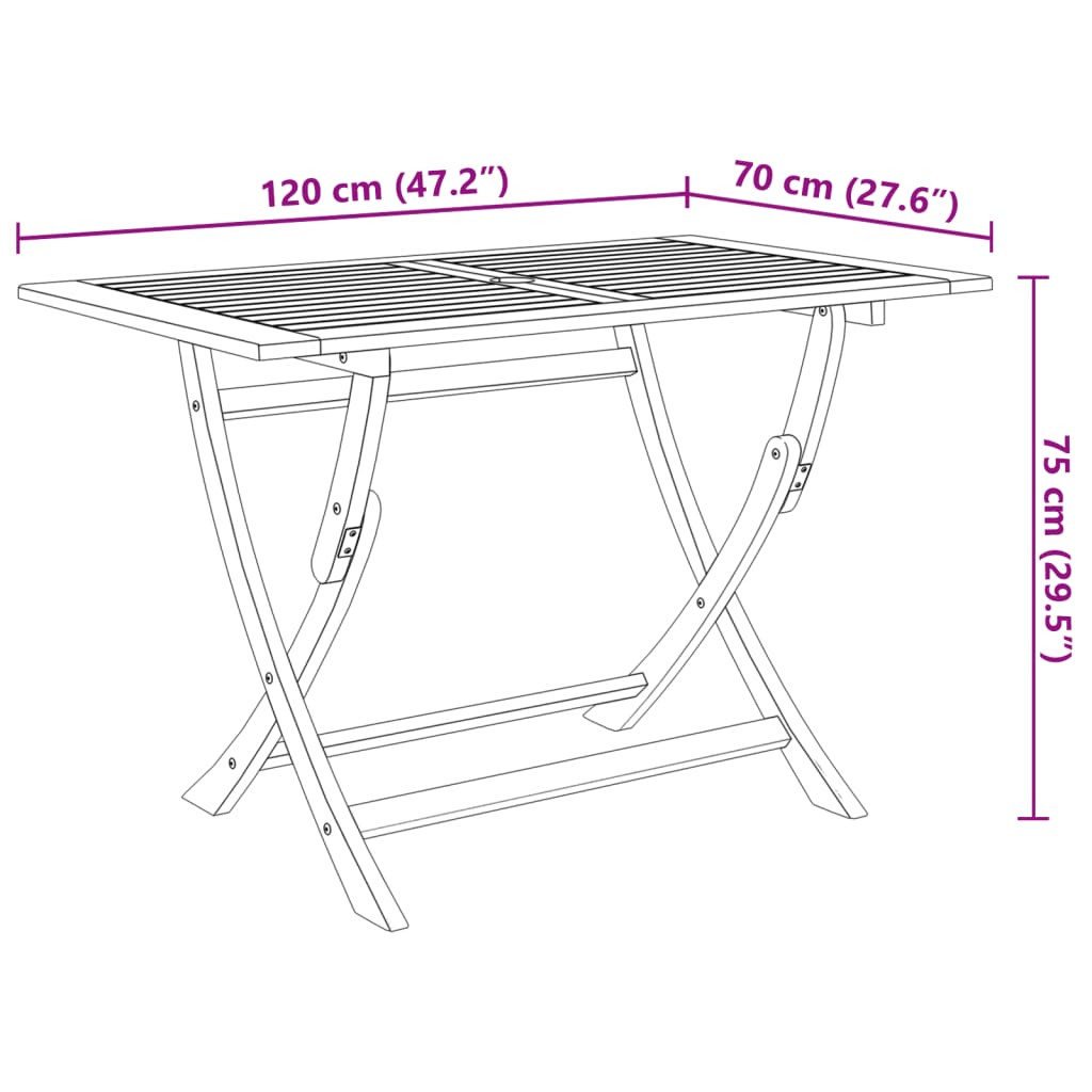 vidaXL Τραπέζι Κήπου Πτυσσόμενο 120 x 70 x 75 εκ. Μασίφ Ξύλο Ακακίας