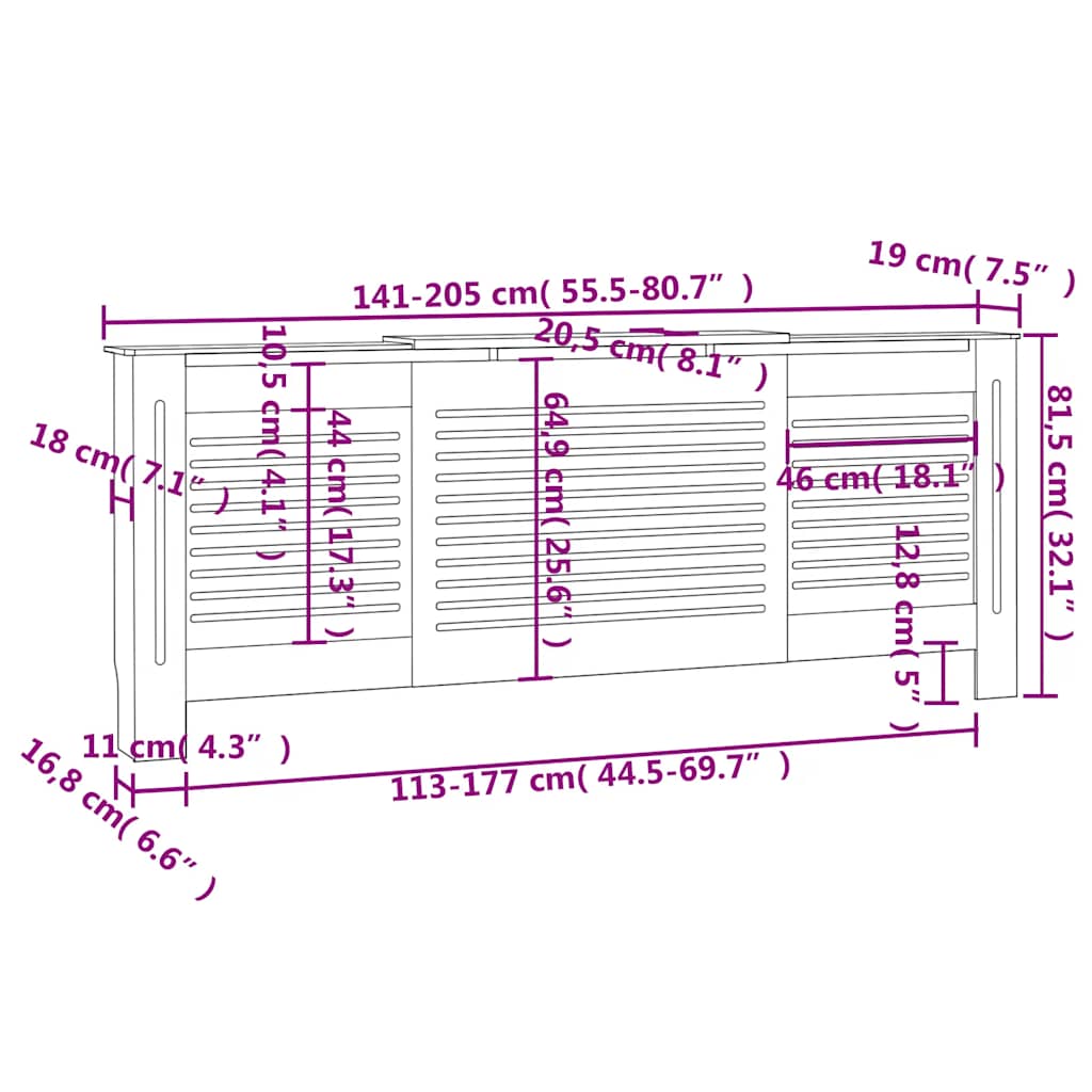 vidaXL Κάλυμμα Καλοριφέρ 205 εκ. από MDF