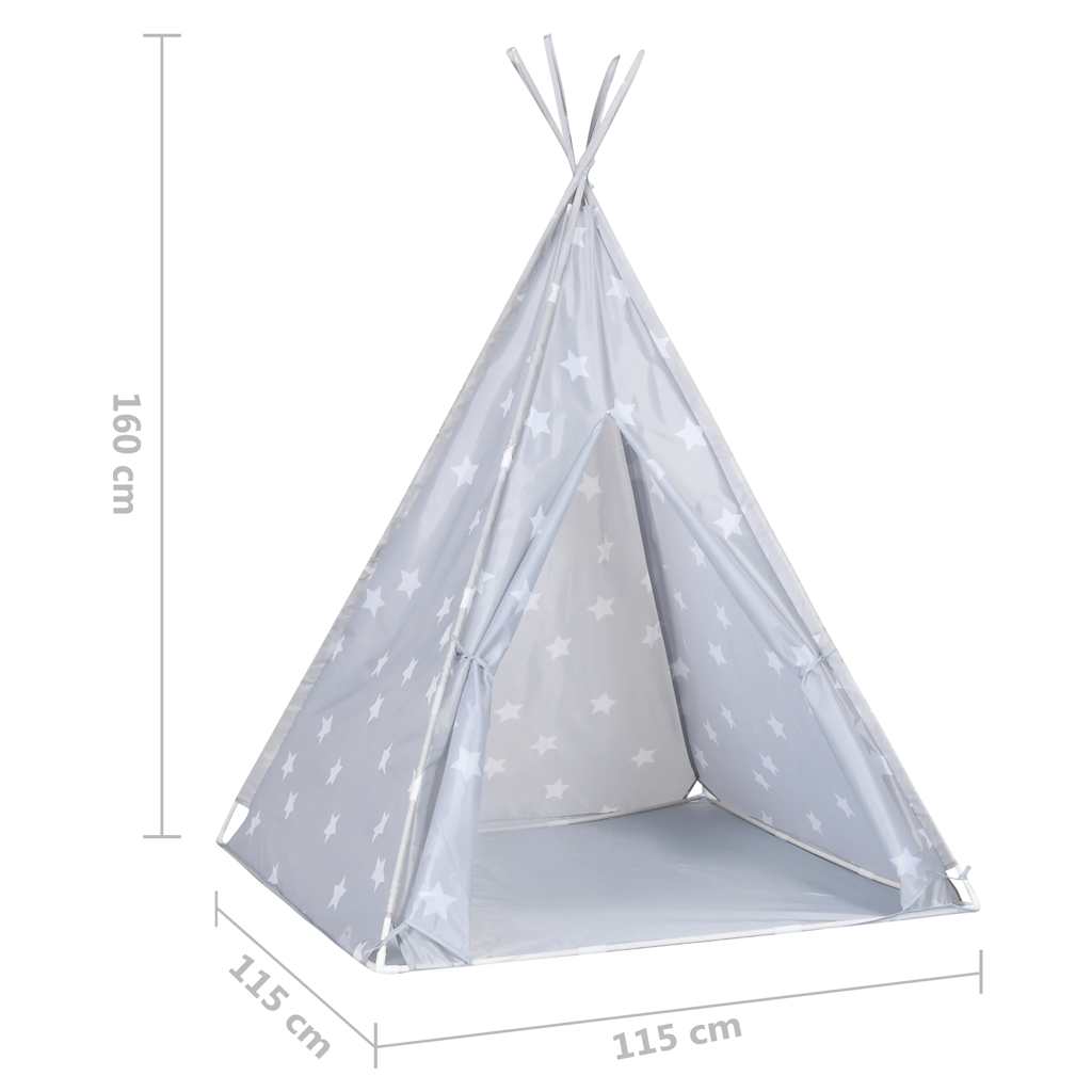 vidaXL Σκηνή Teepee Παιδική Γκρι 115x115x160 εκ. Πολυεστερική με Σάκο