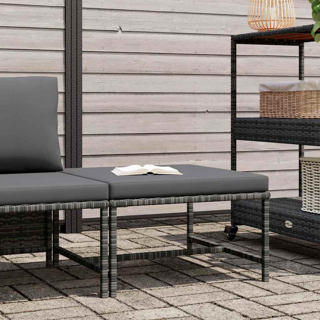 vidaXL Υποπόδιο Τμηματικό Γκρι από Συνθετικό Ρατάν με Μαξιλάρι