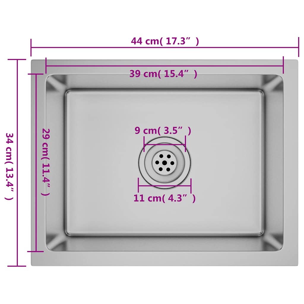 vidaXL Νεροχύτης Κουζίνας Χειροποίητος από Ανοξείδωτο Ατσάλι