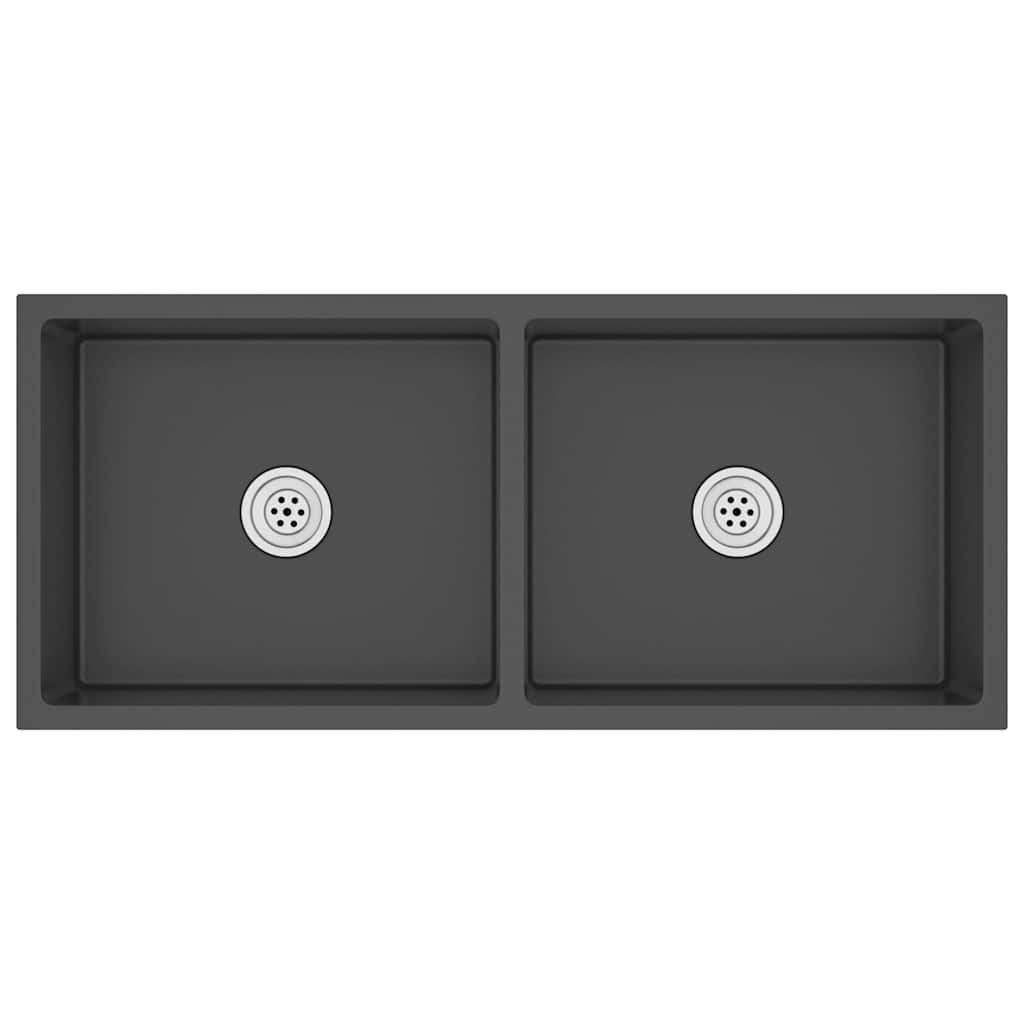 vidaXL Νεροχύτης Κουζίνας Χειροποίητος Μαύρος από Ανοξείδωτο Ατσάλι