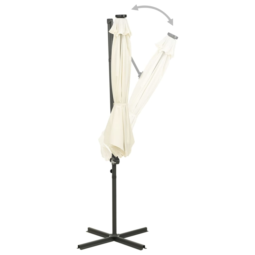 vidaXL Ομπρέλα Κρεμαστή Κήπου με Ιστό και LED Χρώμα Άμμου 300 εκ.