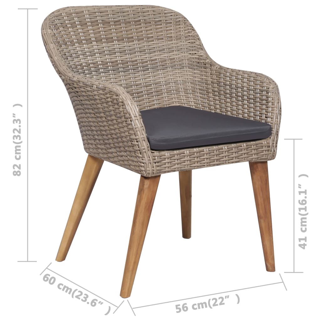 vidaXL Τραπεζαρία Εξωτερικού Χώρου Σετ 7 τεμ. Συνθ. Ρατάν με Μαξιλάρια