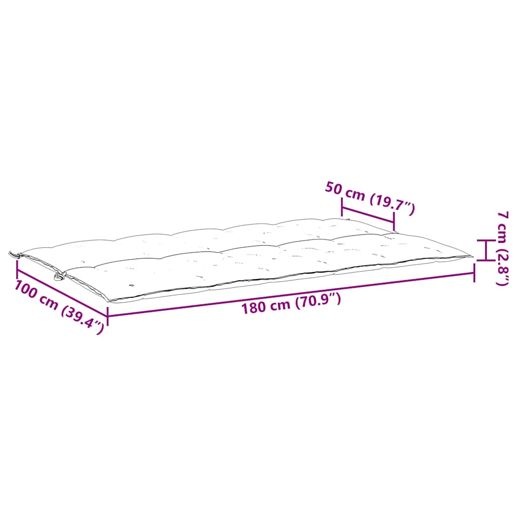 vidaXL Μαξιλάρι Πάγκου Κήπου Αν. Πράσινο 180x(50+50)x7εκ Ύφασμα Oxford