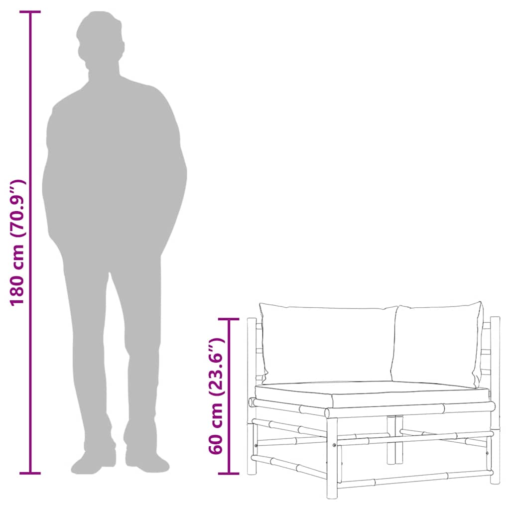 vidaXL Καναπές Κήπου Γωνιακός από Μπαμπού με Λευκά Κρεμ Μαξιλάρια