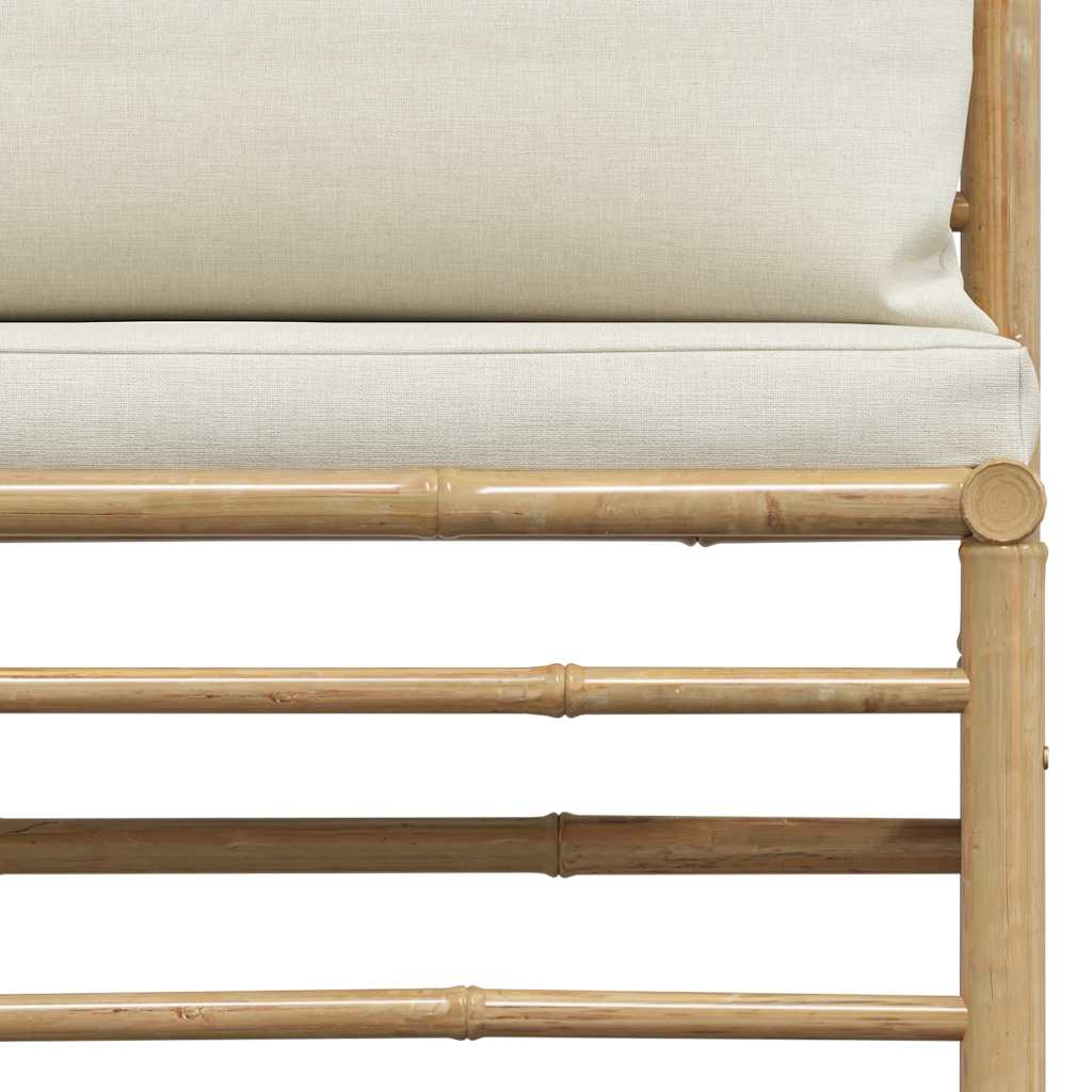 vidaXL Καναπές Κήπου Μεσαίος από Μπαμπού με Λευκά Κρεμ Μαξιλάρια