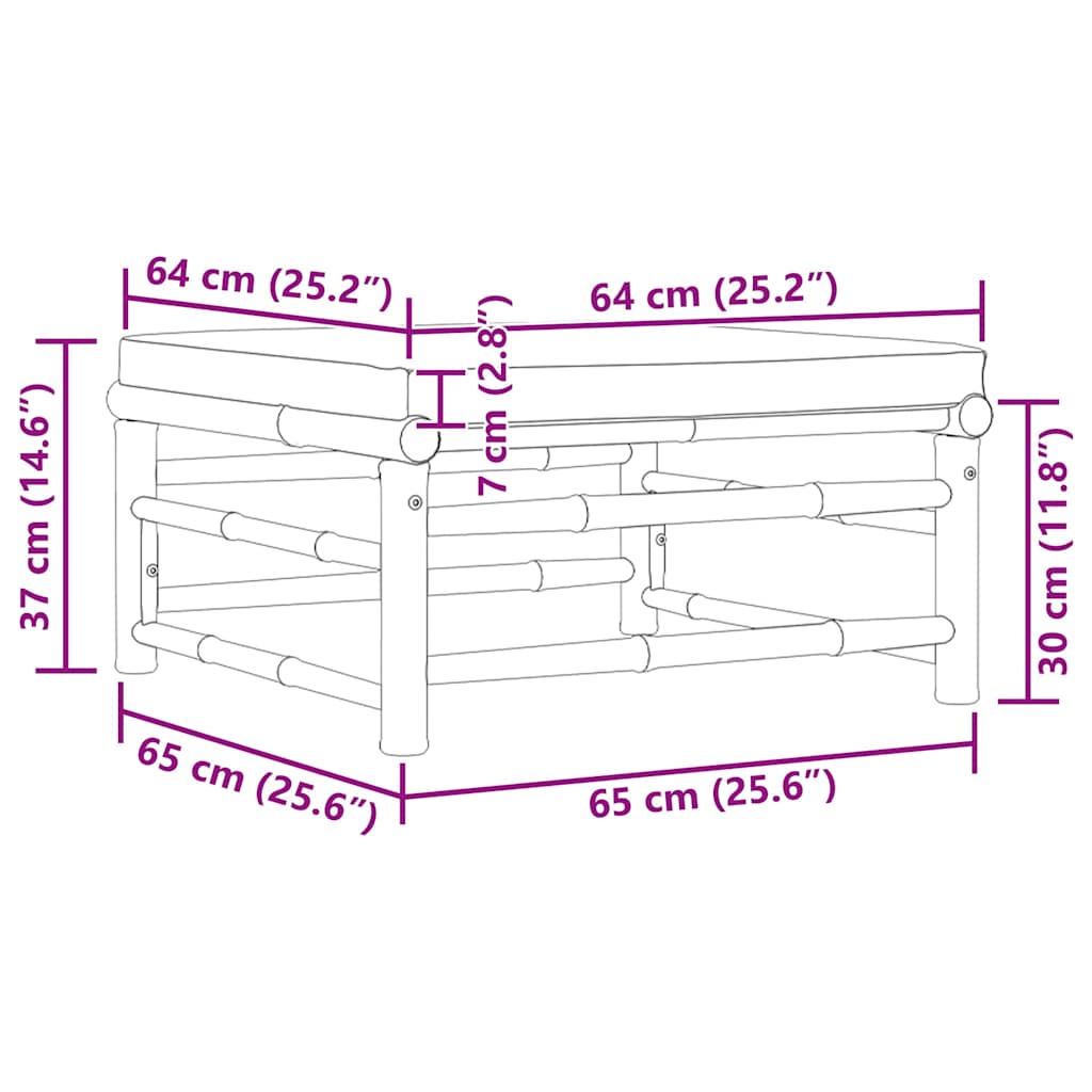 vidaXL Υποπόδιο/Σκαμπό Κήπου από Μπαμπού με Λευκό Κρεμ Μαξιλάρι