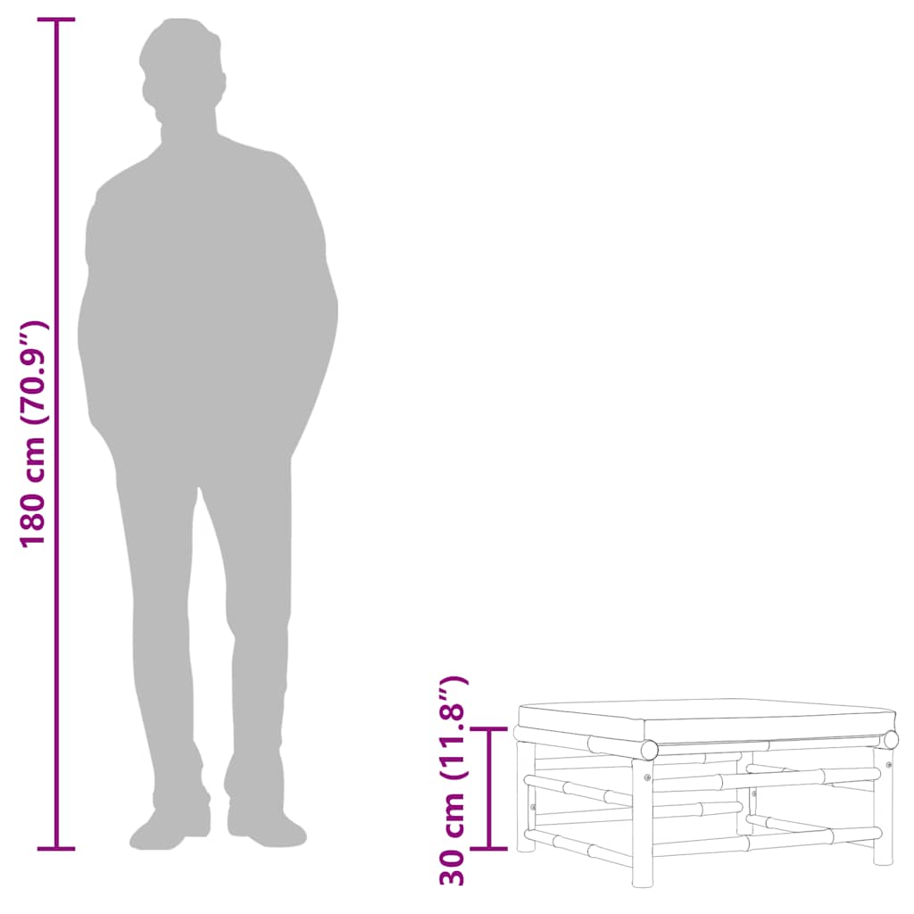 vidaXL Υποπόδιο/Σκαμπό Κήπου από Μπαμπού με Λευκό Κρεμ Μαξιλάρι