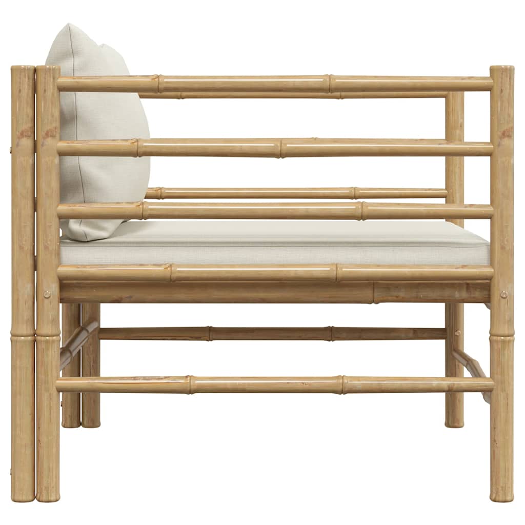 vidaXL Καναπές Κήπου από Μπαμπού με Λευκά Κρεμ Μαξιλάρια