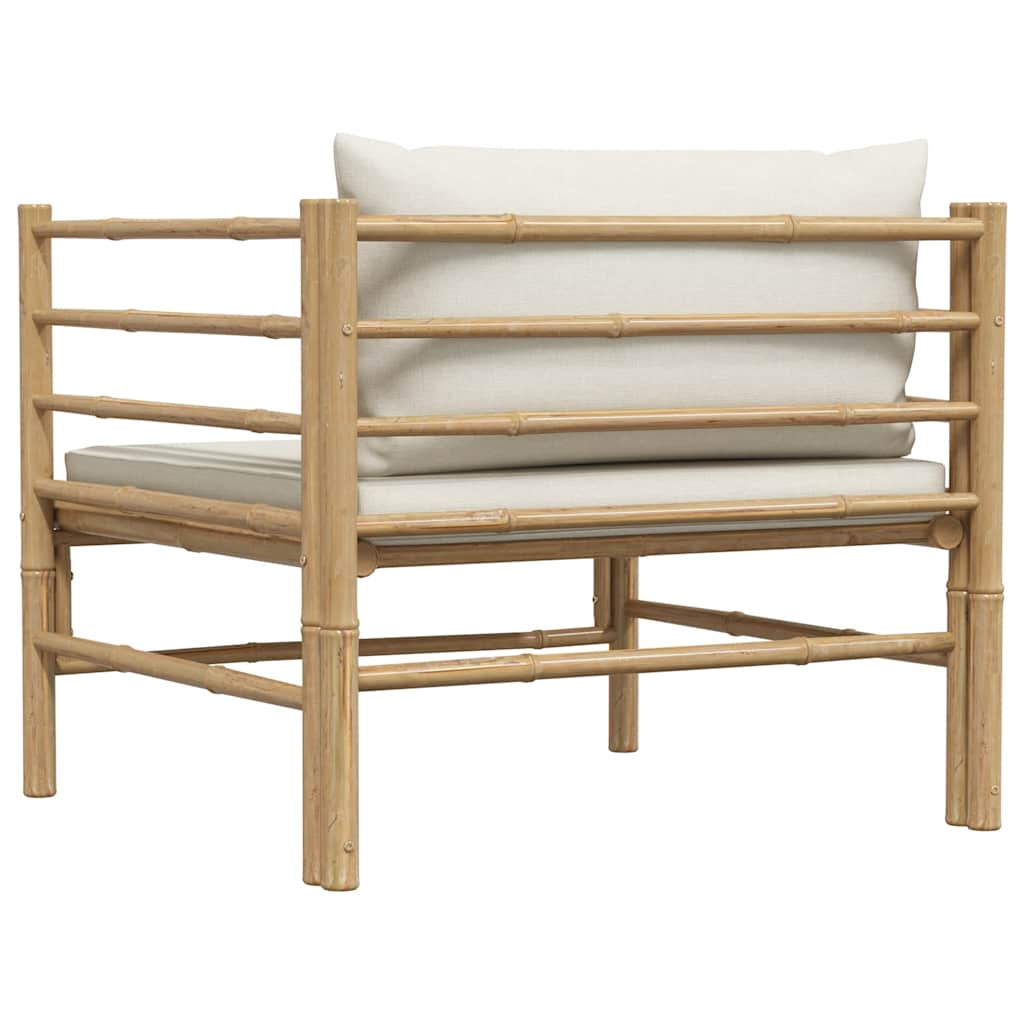 vidaXL Καναπές Κήπου από Μπαμπού με Λευκά Κρεμ Μαξιλάρια