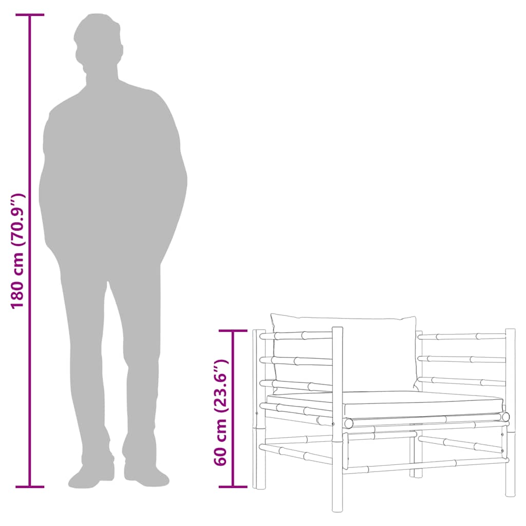 vidaXL Καναπές Κήπου από Μπαμπού με Λευκά Κρεμ Μαξιλάρια