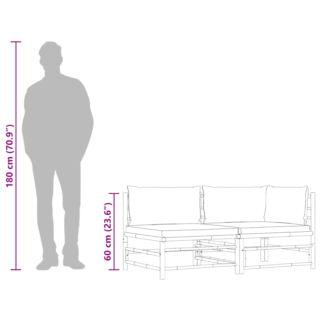 vidaXL Σαλόνι Κήπου 2 Τεμαχίων από Μπαμπού με Σκούρα Γκρι Μαξιλάρια
