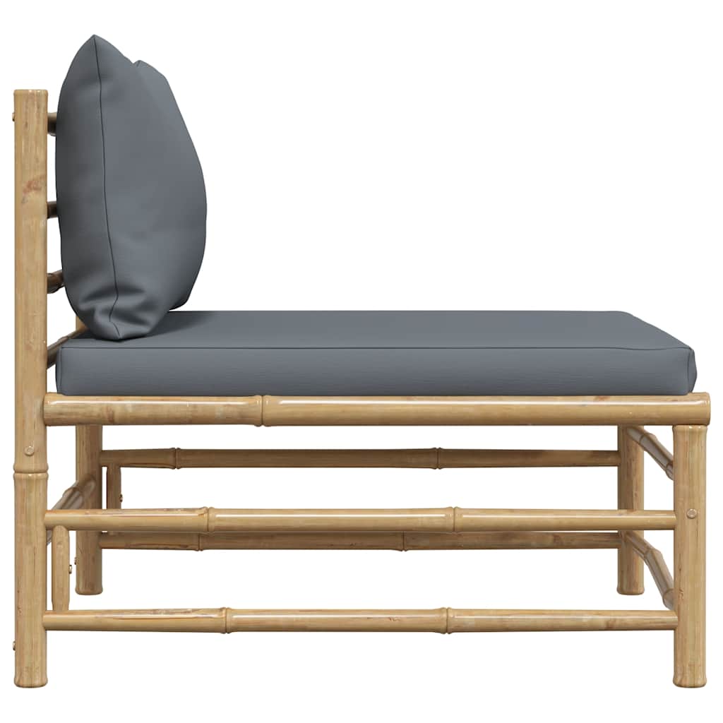 vidaXL Καναπές Κήπου Μεσαίος από Μπαμπού με Σκούρα Γκρι Μαξιλάρια