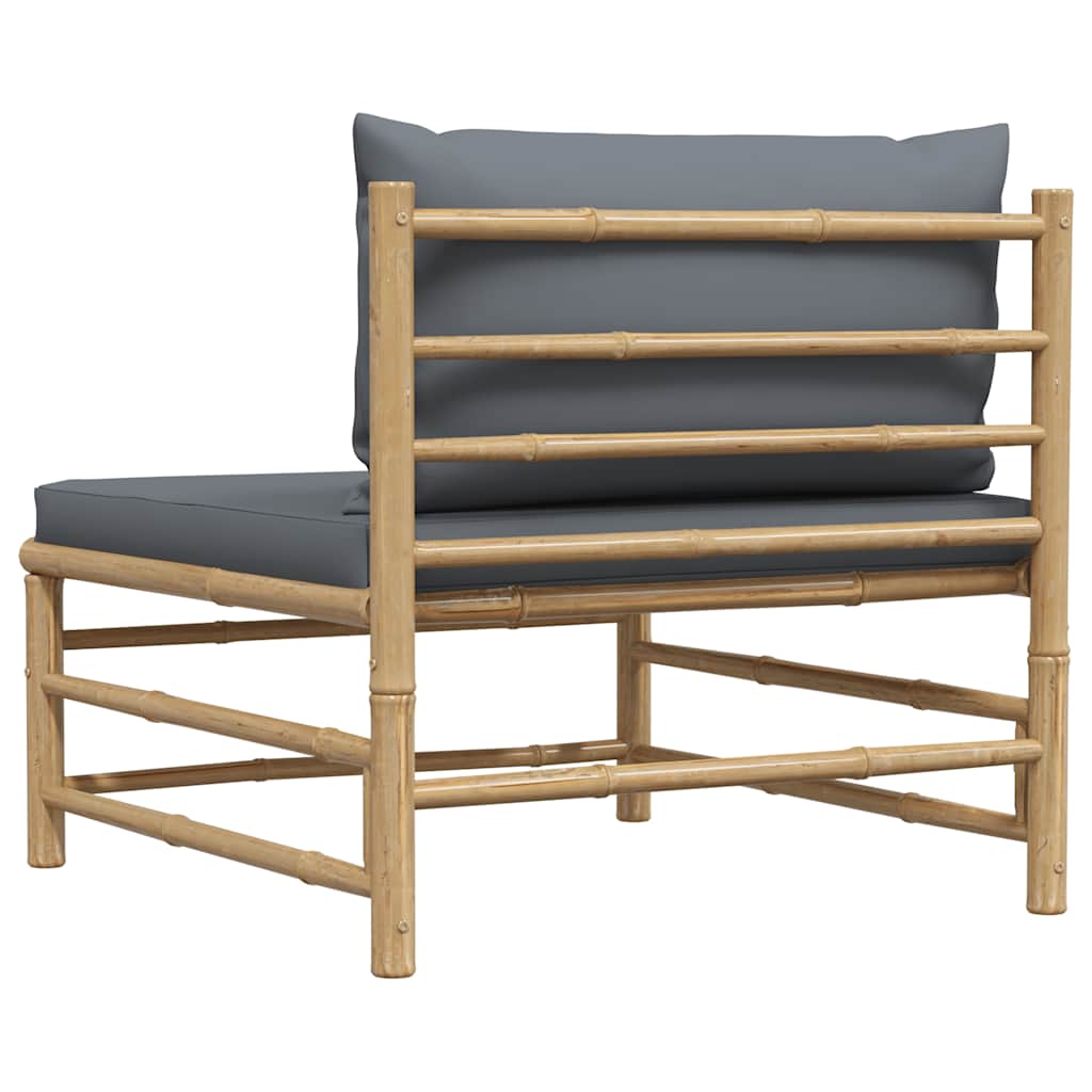 vidaXL Καναπές Κήπου Μεσαίος από Μπαμπού με Σκούρα Γκρι Μαξιλάρια