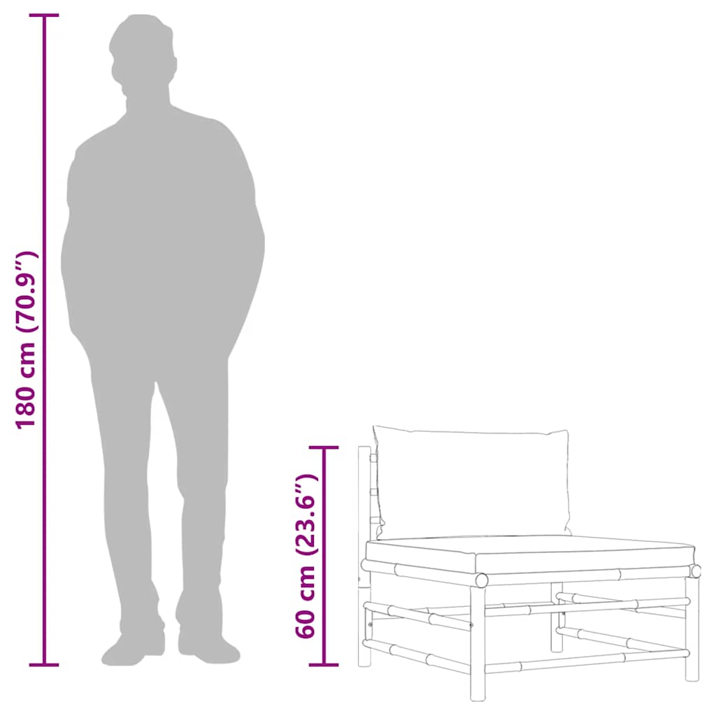 vidaXL Καναπές Κήπου Μεσαίος από Μπαμπού με Σκούρα Γκρι Μαξιλάρια