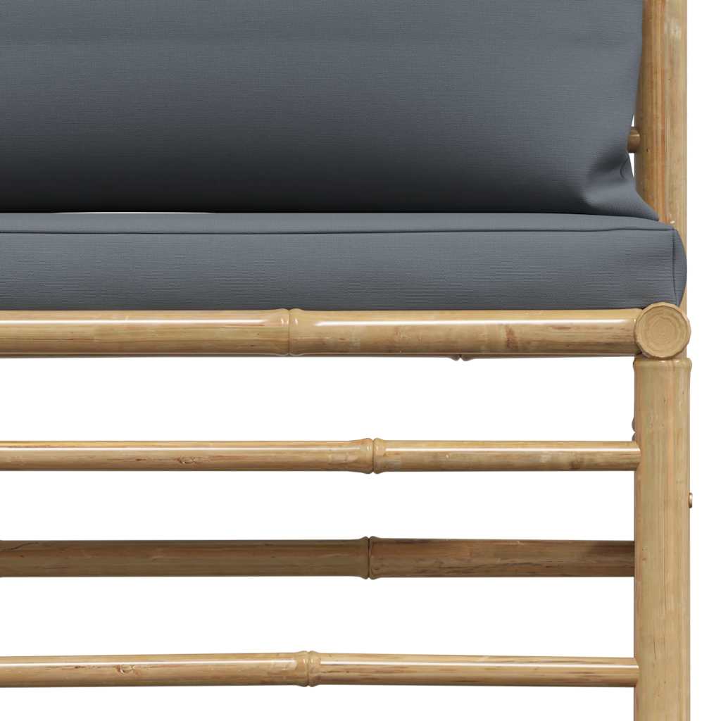 vidaXL Καναπές Κήπου Μεσαίος από Μπαμπού με Σκούρα Γκρι Μαξιλάρια