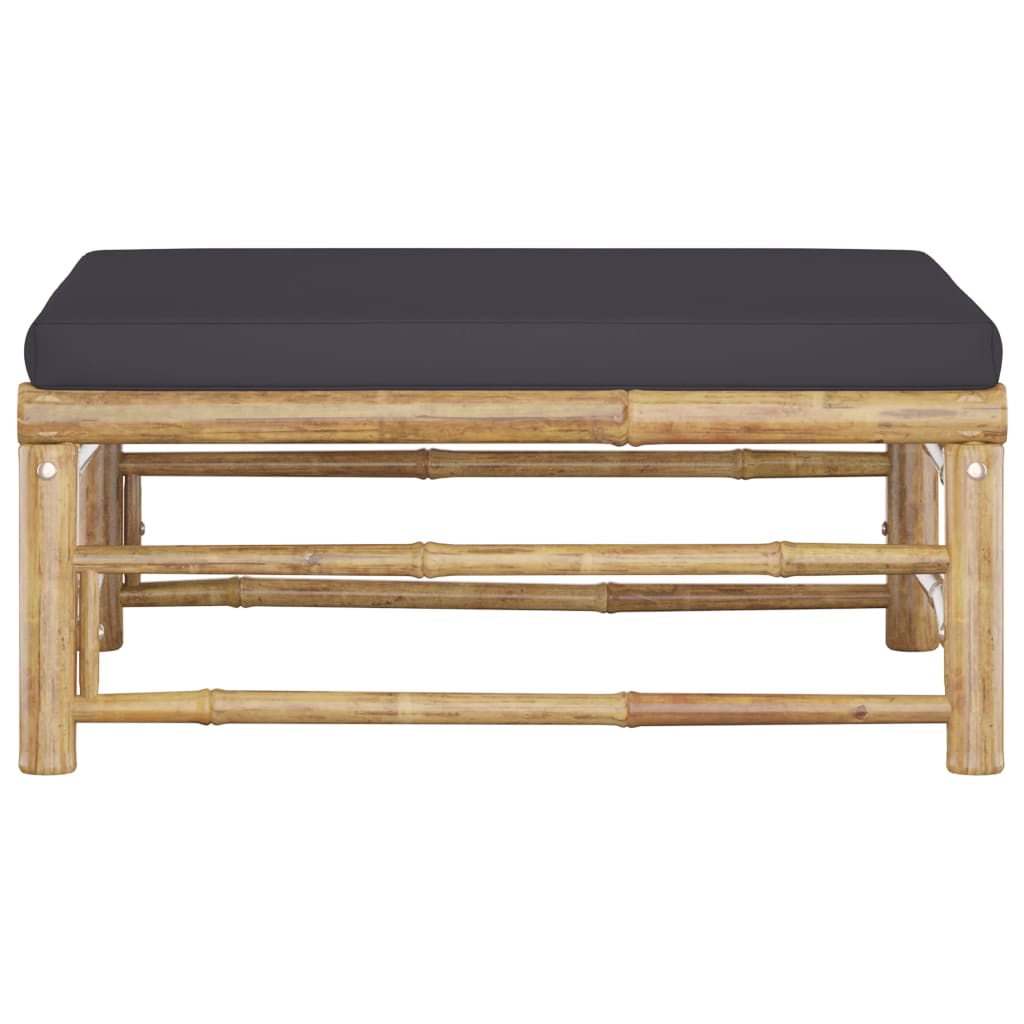 vidaXL Υποπόδιο/Σκαμπό Κήπου από Μπαμπού με Σκούρο Γκρι Μαξιλάρι