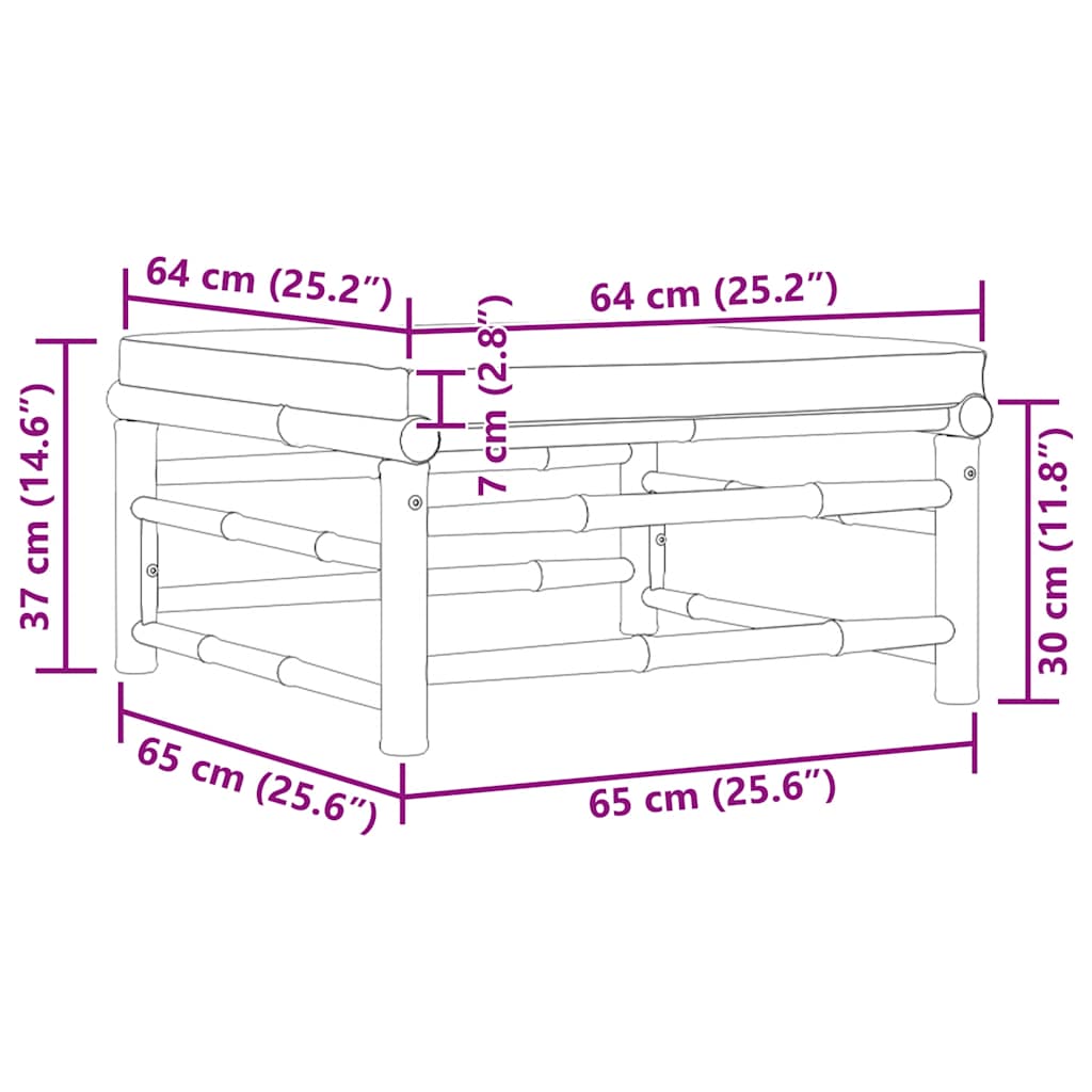 vidaXL Υποπόδιο/Σκαμπό Κήπου από Μπαμπού με Σκούρο Γκρι Μαξιλάρι