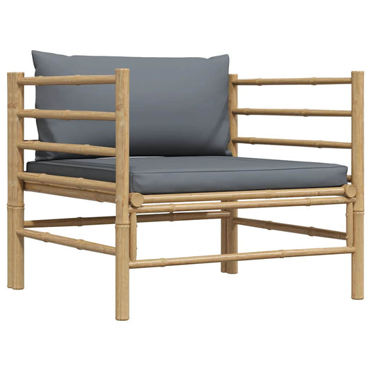 vidaXL Καναπές Κήπου από Μπαμπού με Σκούρα Γκρι Μαξιλάρια