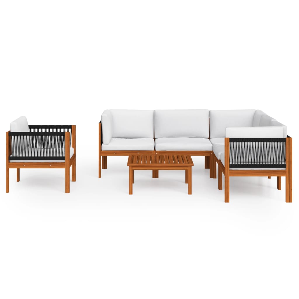 vidaXL Σετ Σαλόνι Κήπου 7 Τεμαχίων με Μαξιλάρια από Κρεμ Ξύλο Ακακίας & Σχοινί