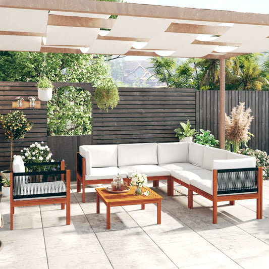 vidaXL Σετ Σαλόνι Κήπου 7 Τεμαχίων με Μαξιλάρια από Κρεμ Ξύλο Ακακίας & Σχοινί