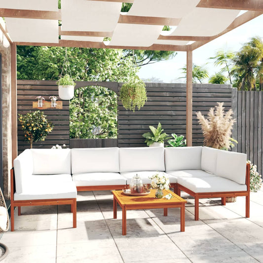 vidaXL Σετ Σαλόνι Κήπου 7 Τεμαχίων με Μαξιλάρια από Κρεμ Ξύλο Ακακίας & Σχοινί