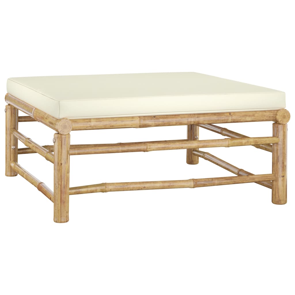 vidaXL Σαλόνι Κήπου Σετ 10 τεμ. από Μπαμπού με Λευκά Κρεμ Μαξιλάρια