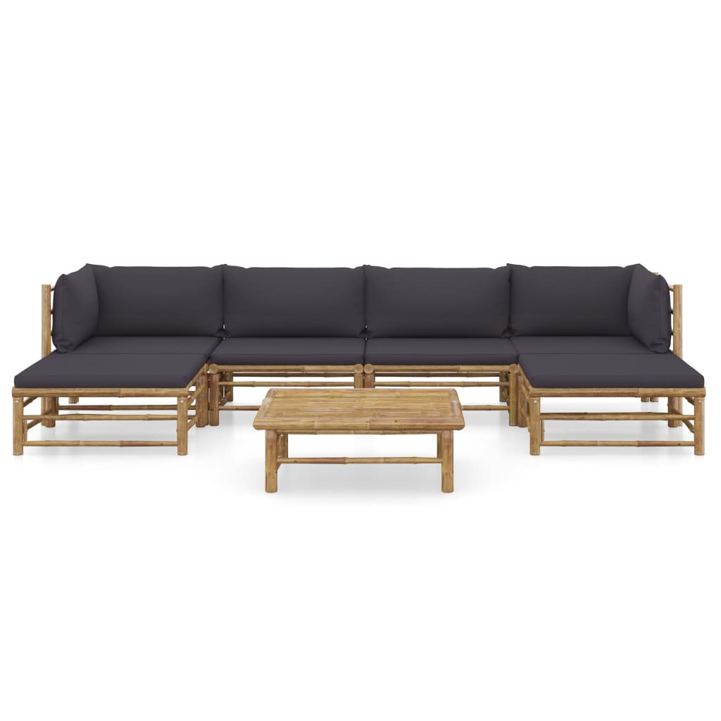 vidaXL Σαλόνι Κήπου Σετ 7 Τεμαχίων από Μπαμπού με Σκ. Γκρι Μαξιλάρια