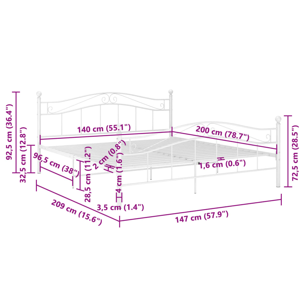vidaXL Πλαίσιο Κρεβατιού Λευκό 140 x 200 εκ. Μεταλλικό