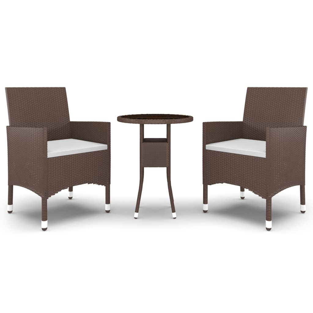 vidaXL Σετ Τραπεζαρίας Κήπου 3 Τεμαχίων Καφέ από Συνθετικό Ρατάν