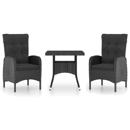 vidaXL Σετ Τραπεζαρίας Κήπου 3 Τεμαχίων Μαύρο Συνθετικό Ρατάν & Γυαλί