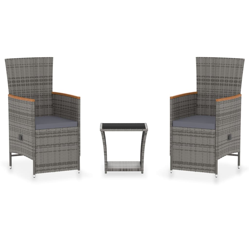 vidaXL Σετ Καναπέ Κήπου 3 τεμ. Γκρι από Συνθετικό Ρατάν με Μαξιλάρια