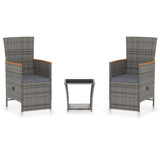 vidaXL Σετ Καναπέ Κήπου 3 τεμ. Γκρι από Συνθετικό Ρατάν με Μαξιλάρια