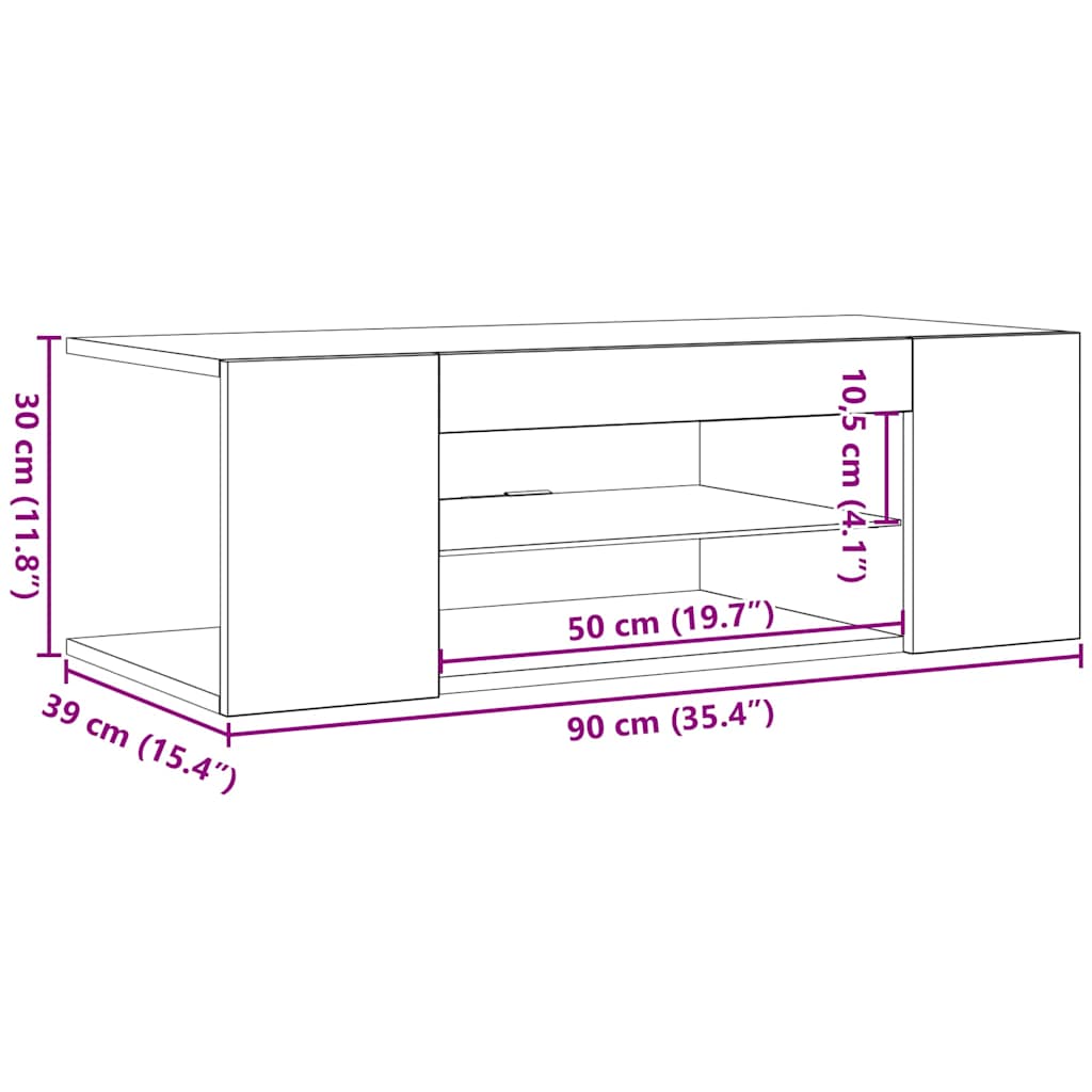 vidaXL Έπιπλο Τηλεόρασης με LED Γυαλιστερό Λευκό 90x39x30 εκ.