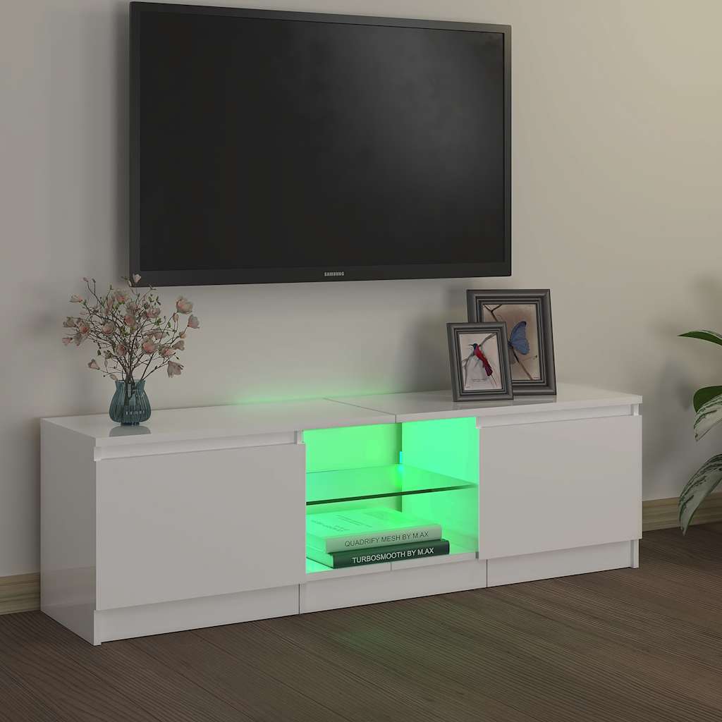vidaXL Έπιπλο Τηλεόρασης με LED Γυαλιστερό Λευκό 120 x 30 x 36 εκ.