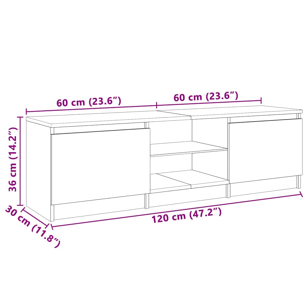 vidaXL Έπιπλο Τηλεόρασης με LED Γυαλιστερό Λευκό 120 x 30 x 36 εκ.
