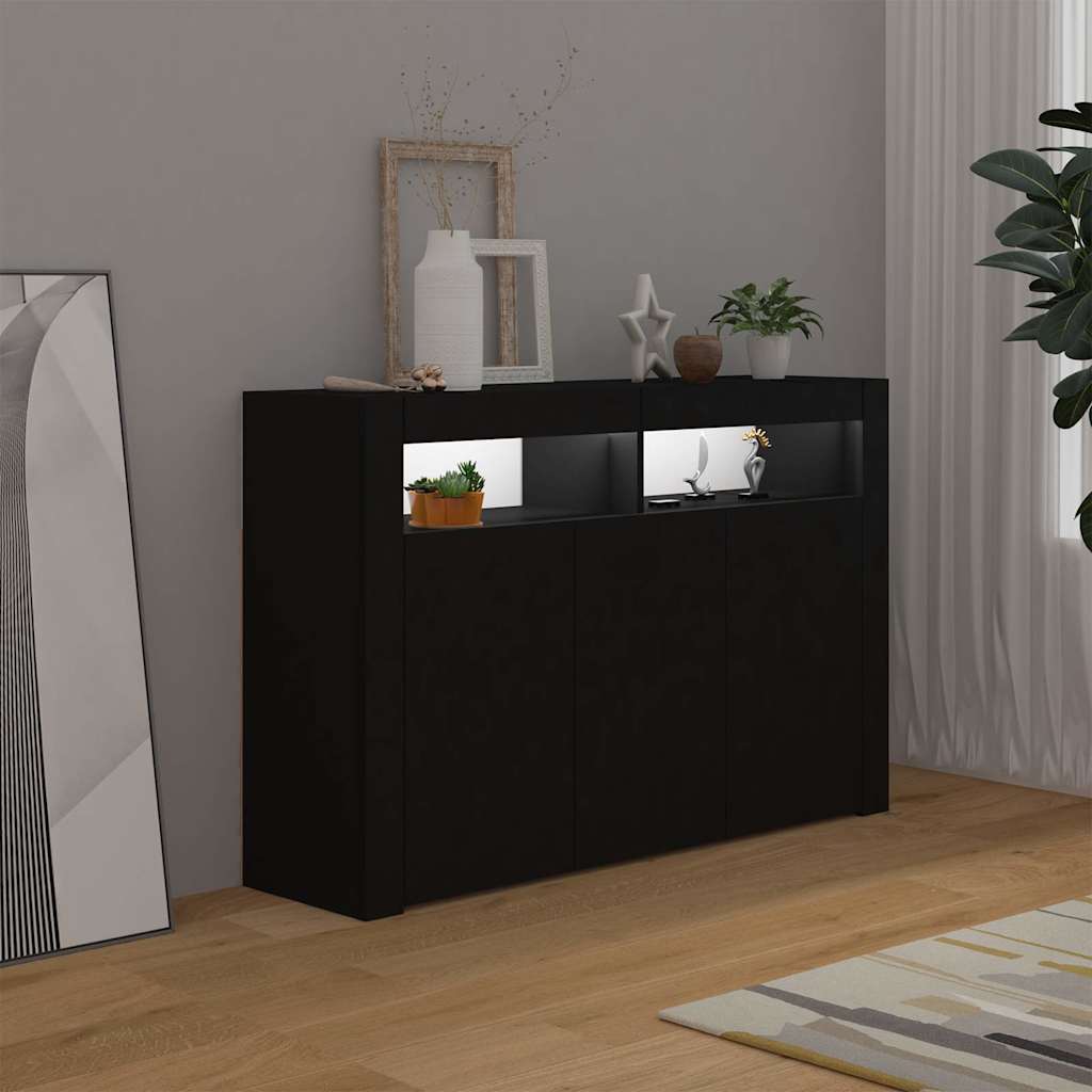 vidaXL Μπουφές με LED Μαύρος 115,5x30x75 εκ.