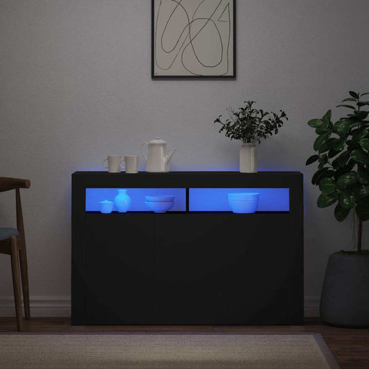 vidaXL Μπουφές με LED Μαύρος 115,5x30x75 εκ.
