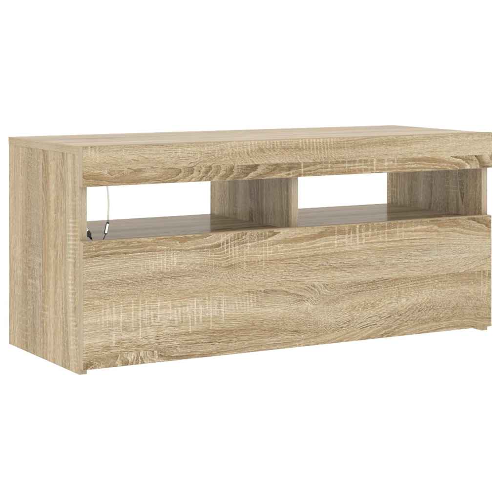 vidaXL Έπιπλο Τηλεόρασης με LED Sonoma Δρυς 90x35x40 εκ.