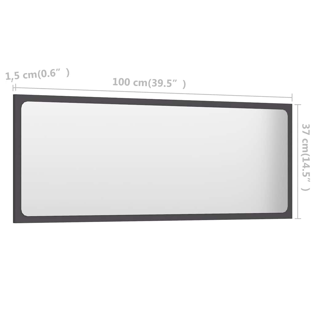 vidaXL Καθρέφτης Μπάνιου Γκρι 100 x 1,5 x 37 εκ. από Μοριοσανίδα