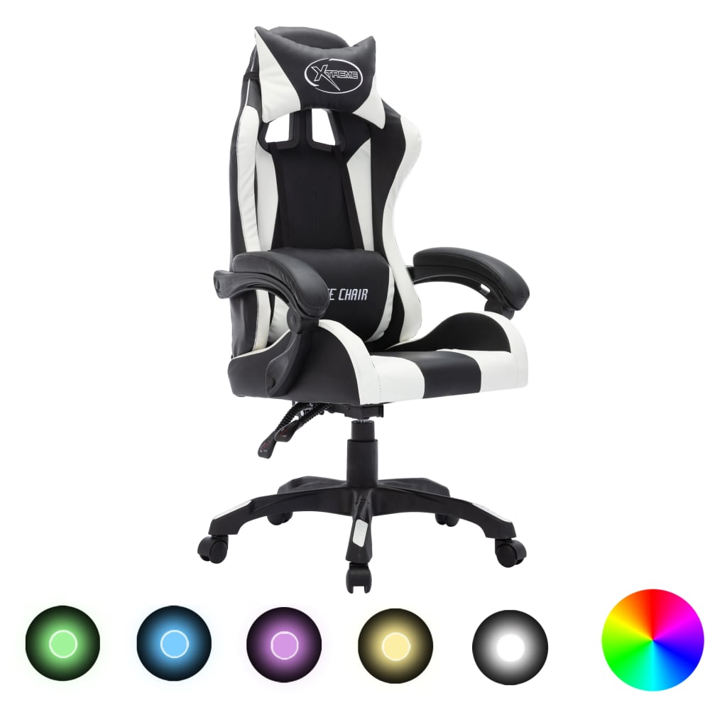 vidaXL Καρέκλα Racing με Φωτισμό RGB LED Ασπρόμαυρη Συνθετικό Δέρμα
