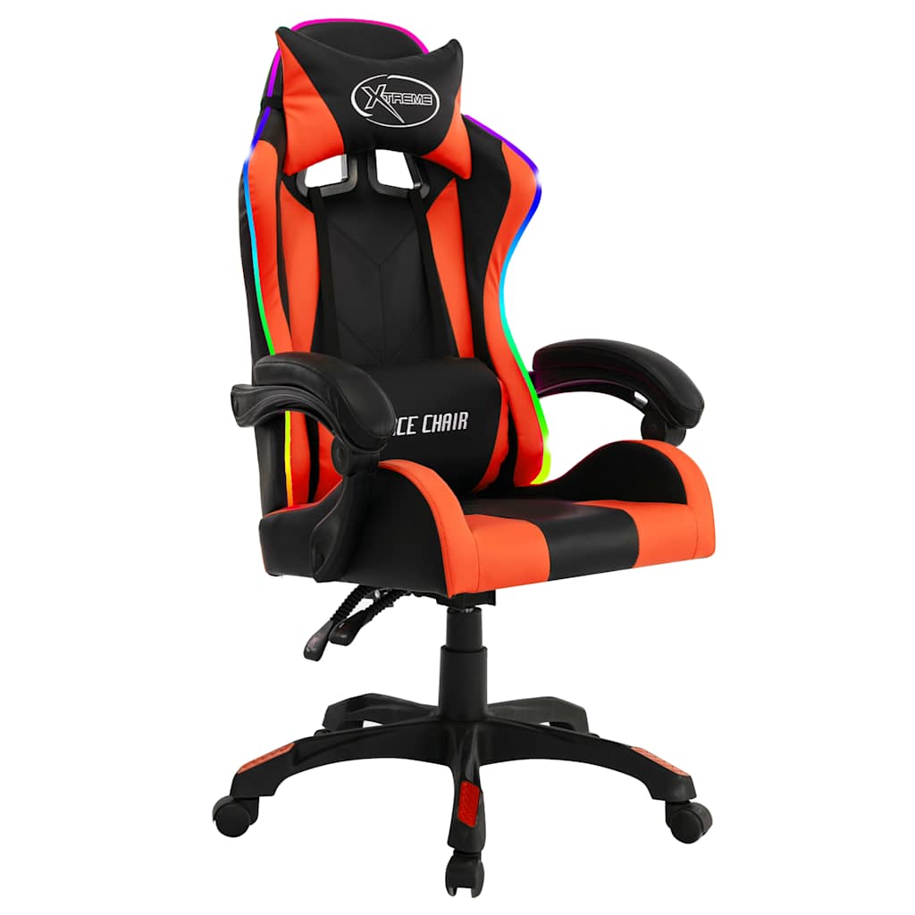 vidaXL Καρέκλα Racing με Φωτισμό RGB LED Πορτοκαλί/Μαύρο Δερματίνη