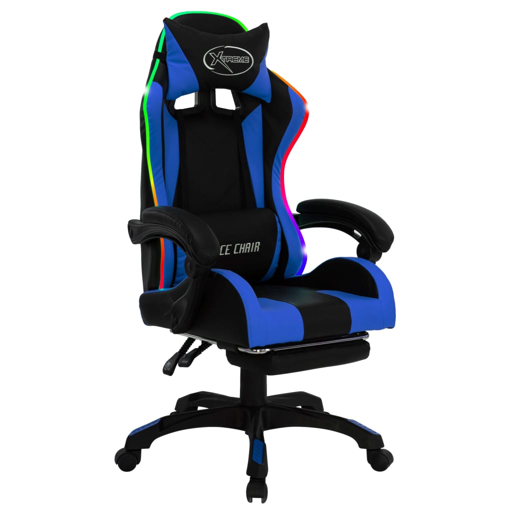 vidaXL Καρέκλα Racing με Φωτισμό RGB LED Μπλε/Μαύρο Συνθετικό Δέρμα