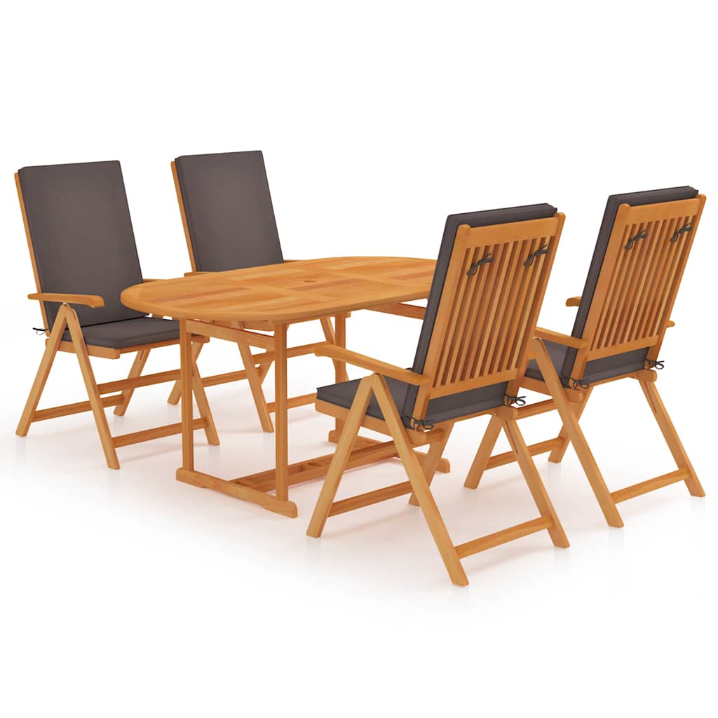 vidaXL Σετ Τραπεζαρίας Κήπου 5 τεμ. Μασίφ Ξύλο Teak με Γκρι Μαξιλάρια