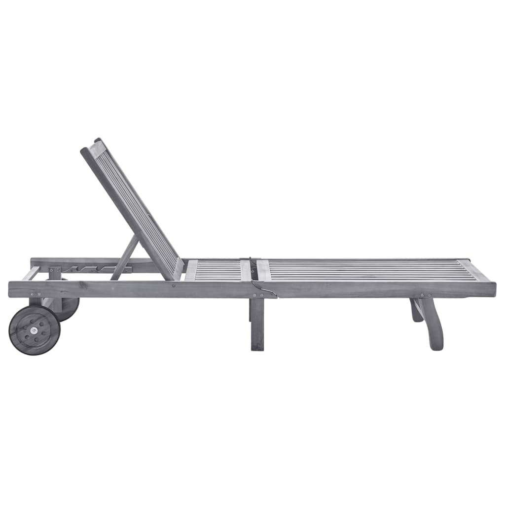 vidaXL Ξαπλώστρα Κήπου Γκρι από Μασίφ Ξύλο Ακακίας με Μαξιλάρι